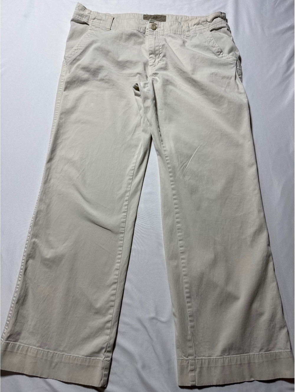 Ladies Riverside Woven Cream Cotton Blend Wide-Leg Pants, Sz